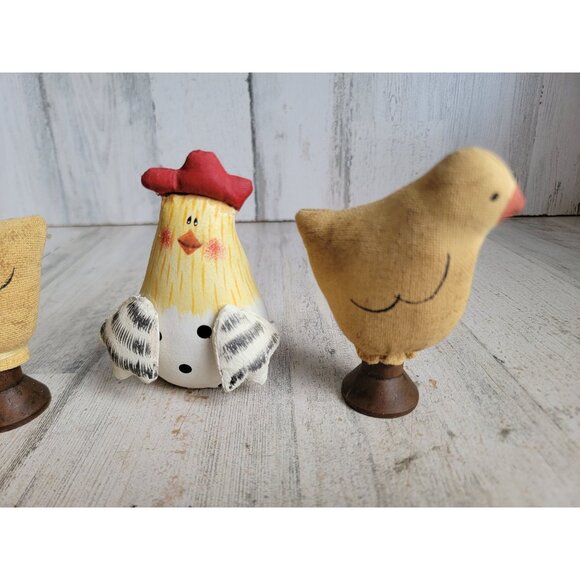 Miniature plush folk art vintage chicken spring chick set toy figure Easter home - Picture 5 of 9
